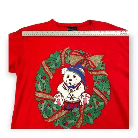 VTG Christmas Bear Retro Pullover Sweatshirt MEDIUM Women's Andover Long Sleeve - Picture 7 of 14